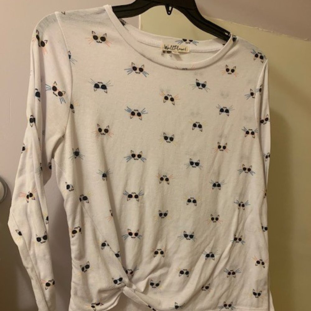 Super-Cute XL Twisted Knot Long-Sleeve Tee - Cats Wearing Shades, by WallFlower